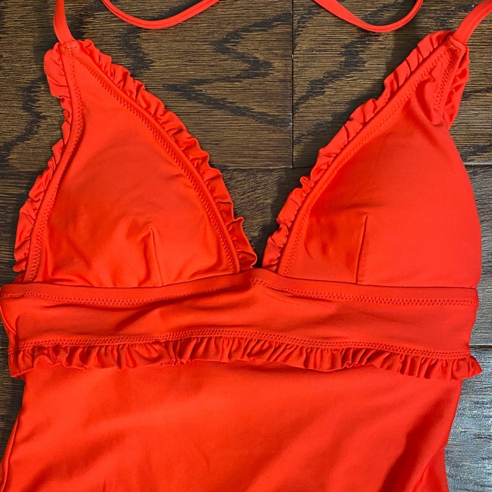 J Crew Cherry 🍒 Red Ruffled Swimsuit - Picture 2 of 6